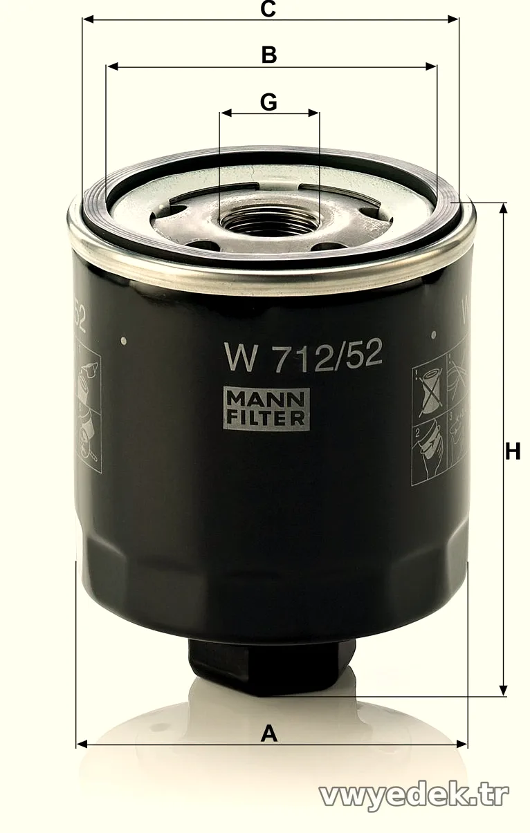 MANN W712-52 | VW Polo 1.4 AHW 2000-2002 Yağ Filtresi | Golf IV-Bora / Seat Ibiza / Skoda Fabia - MANN - MAN.W712-52 ,8