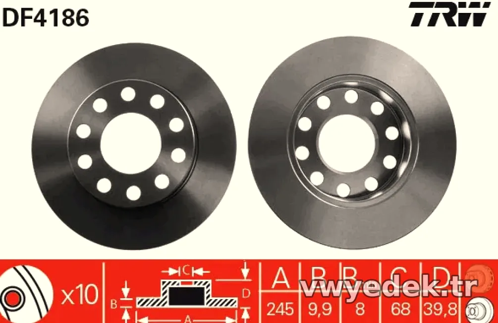 ARKA FREN AYNASI A80 91>94 A4 00>04 A4 AVANT 01>04 A4 CABRIOLET SEAT EXEO 08> - TRW - TRW DF4186