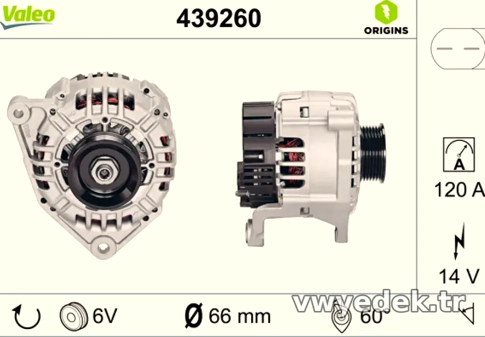 ALTERNATOR 12V 120A PASSAT A4 A6 1,9 / 2,5 TDI - Valeo - VALEO 439260