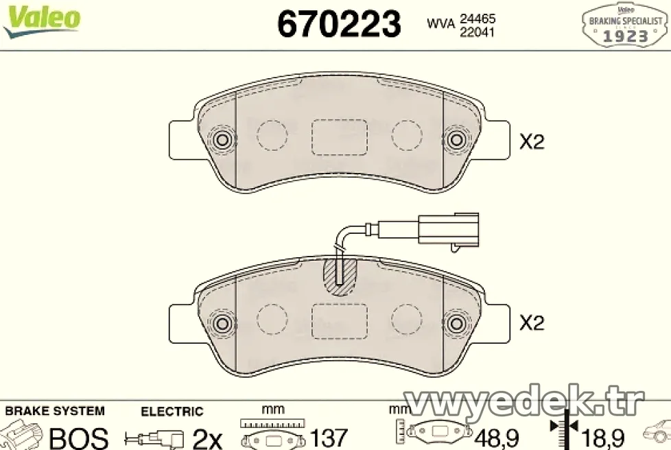 ARKA FREN BALATASI BOXER III JUMPER III DUCATO III 12> - Valeo - VALEO 670223