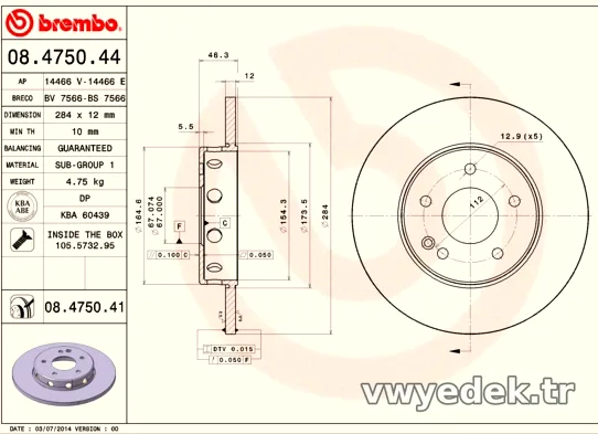 BREMBO 08475044 Fren Disk Ayna - BREMBO - 08475044