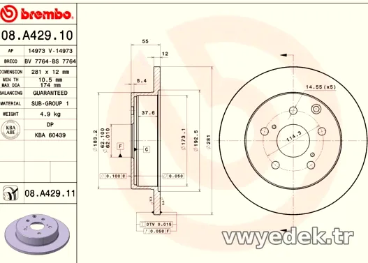 BREMBO 08A42910 Fren Disk Ayna - BREMBO - 08A42910