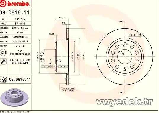BREMBO 08D61611 Fren Disk Ayna - BREMBO - 08D61611