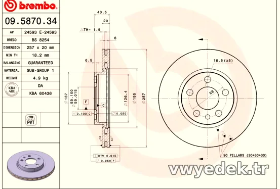 BREMBO 09587034 Fren Disk Ayna - BREMBO - 09587034