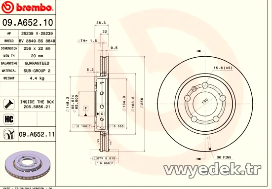BREMBO 09A65211 Fren Disk Ayna - BREMBO - 09A65211