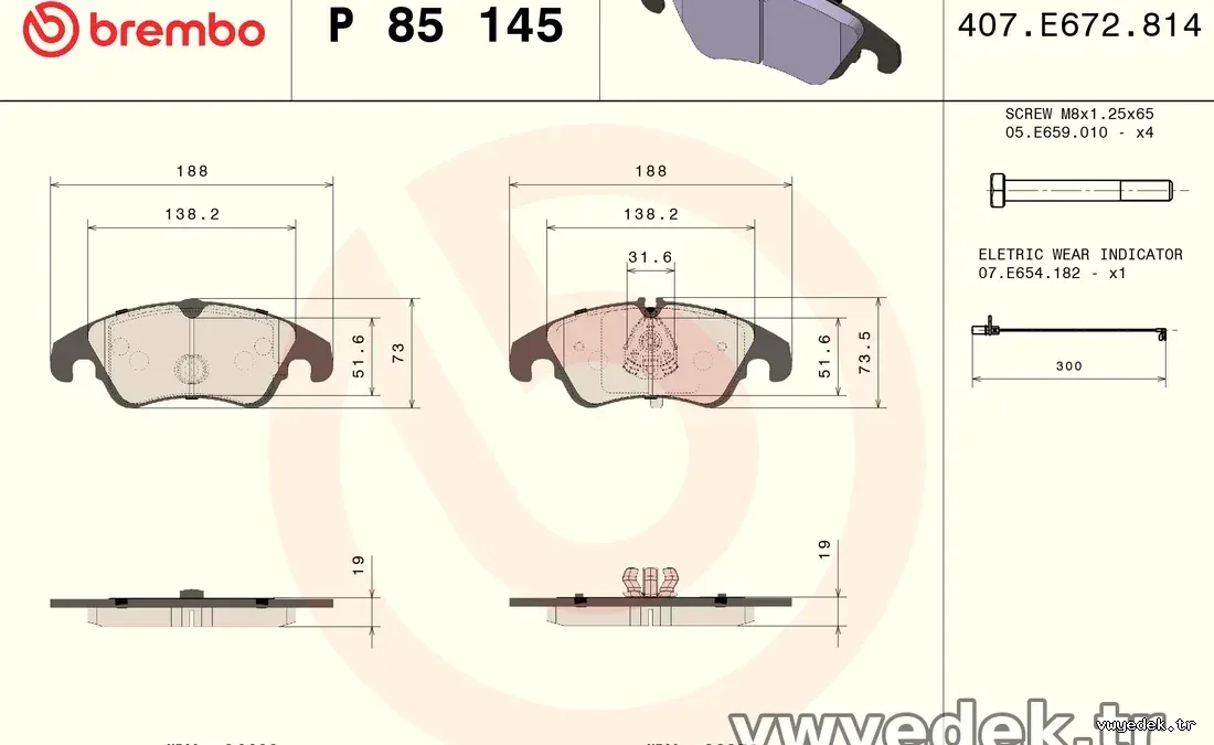 BREMBO P85145 Fren Disk Balata - BREMBO - P85145