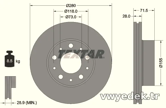 TEXTAR 92286103 Fren Disk Ayna - TEXTAR - 92286103